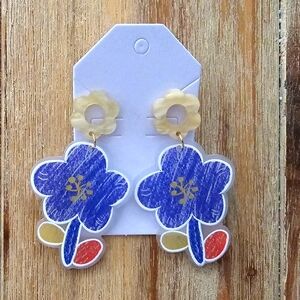 Blue Scribble Flower Earrings